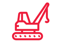 A red and white icon of a crane.